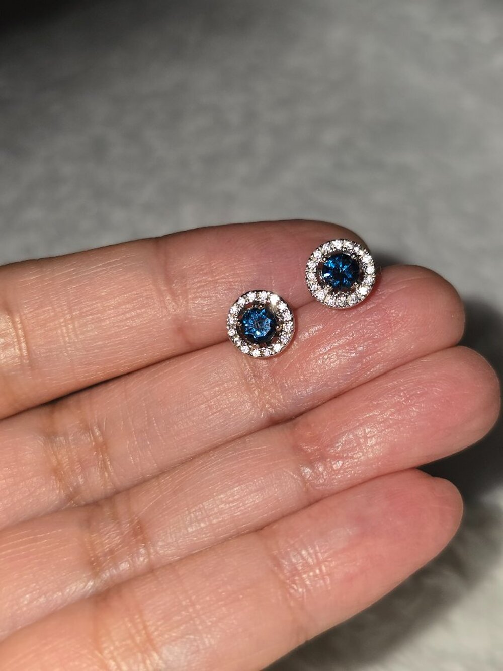 Solid 14k White gold Sapphire & Diamond halo earrings